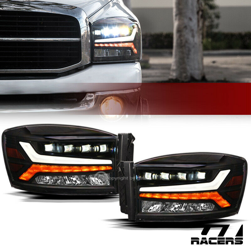 Black LED Sequential Quad Projector Headlights 06-09 Dodge Ram